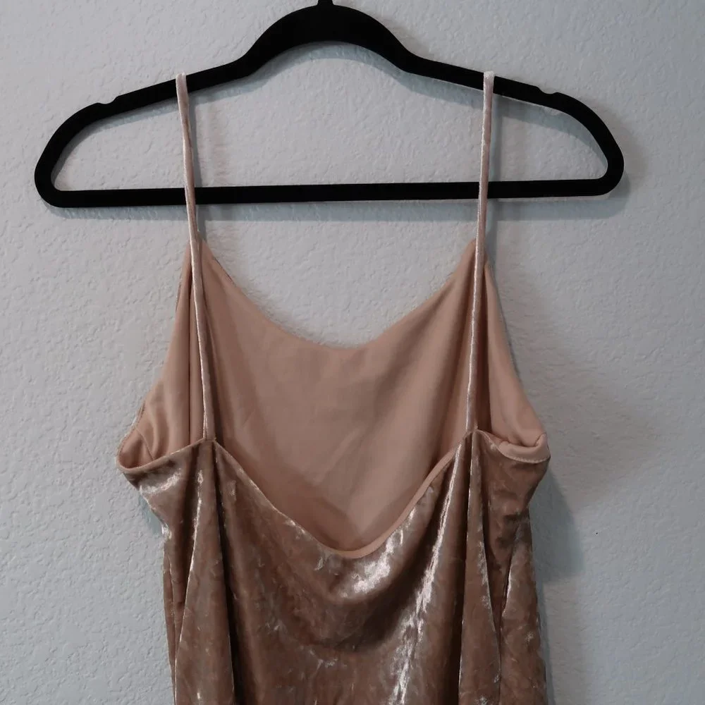 Love J Mini Dress Womens Crushed Velvet Champaign Sleeveless Spaghetti Straps L - Picture 8 of 15